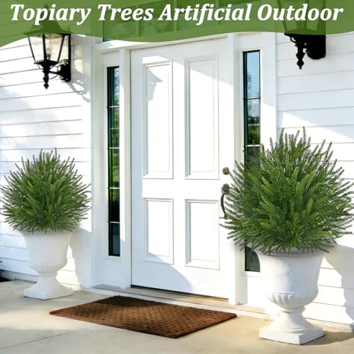 2 Pack 24'' Artificial Norfolk Topiary Ball Trees, Realistic Norfolk Pine Topiary with Spike Fake Ball Shrubs Plants Pot Fillers Outdoor Front Porch Door Garden Yard Decorations - color: Norfolk