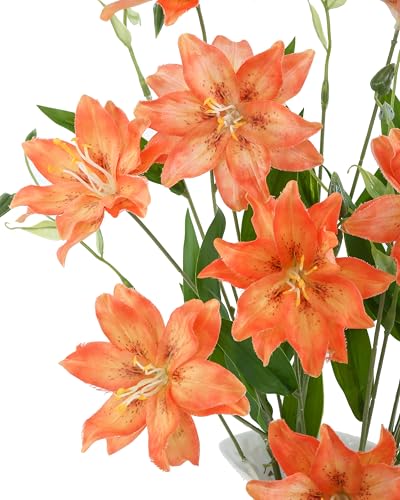 DuHouse 6 Pcs Artificial Lily Flowers, Fake Lilies Silk Flower for Table Vase DIY Wedding Bouquets Party & Home Decor(Orange) - color: Orange