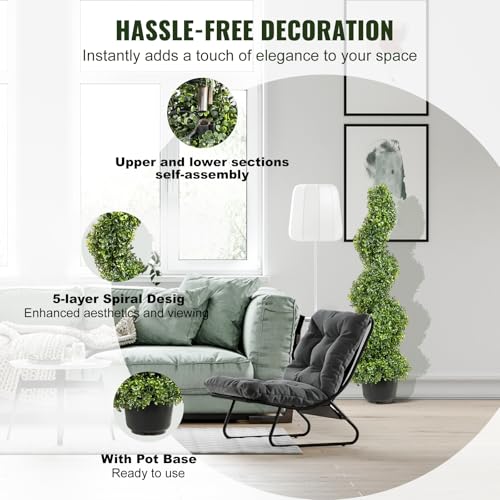 VEVOR Artificial Boxwood Spiral Topiary Trees, 4ft Tall (2 Pieces) Faux Plant Outdoor, All-Year Green Fake Plant with Replaceable Leaves for Decorative/Indoor/Porch/Garden - size: 4ft