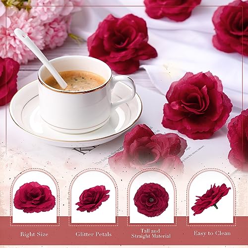 Yunlly 100 Pcs Artificial Flowers Fake Silk Roses Long Stem Rose Bouquet Wedding Party Home Decor for DIY Baby Shower Centerpieces Tables Home Decorations(Wine Red) - color: Wine Red