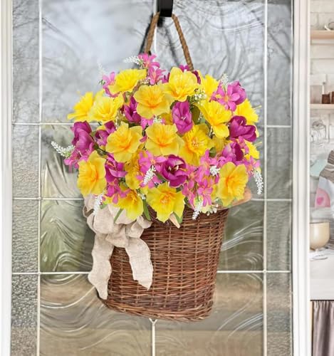 Zytherm 4 Bundles Artificial Flowers for Cemetery Daffodils Bouquets Yellow Silk Floral Arrangements Fake Tulip Mothers Day Flowers for Grave Home Table Centerpieces Vase Wedding Party Outdoor Decor