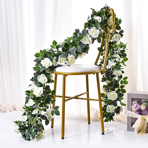 10PCS Fake Rose Garland, 7.5Ft Artificial Vines Flowers Hanging Rose Vine forfor Table Wedding Backdrop Arch Wall Party Mantle Festival Decor - color: White