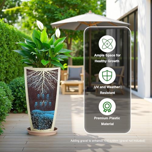 QCQHDU 21 inch Tall Planters for Outdoor & Indoor Plants, 2 Pack Sturdy Plant-Flower-Tree Pots for Front Porch Patio Deck Living Room Decor - color: Beige, size: 21 inch
