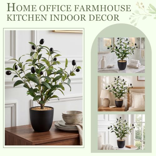 Giegxin 2 Pack 15.8 Inch Small Artificial Olive Tree Indoor 40cm Faux Olive Plant with Black Pot for Home Office Room Table Modern Decor - color: Black