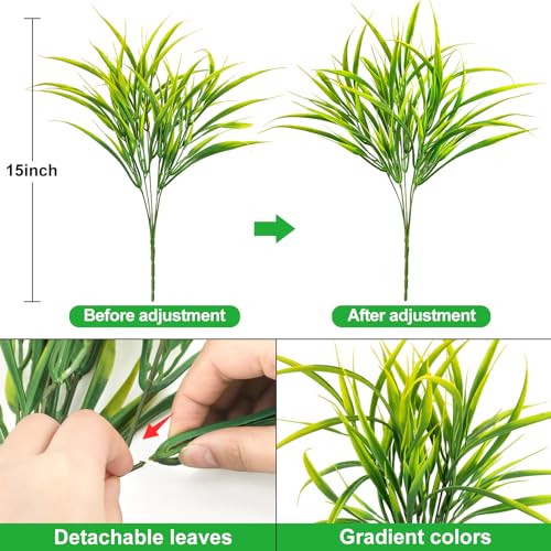 Ouddy Decor 16 Bundles Artificial Plants Outdoor Fake Grass Greenery Stems UV Resistant Faux Plastic Plants Shrubs for Spring Summer Garden Pathway Window Box Farmhouse Front Porch Home Decor, Yellow - color: Yellow
