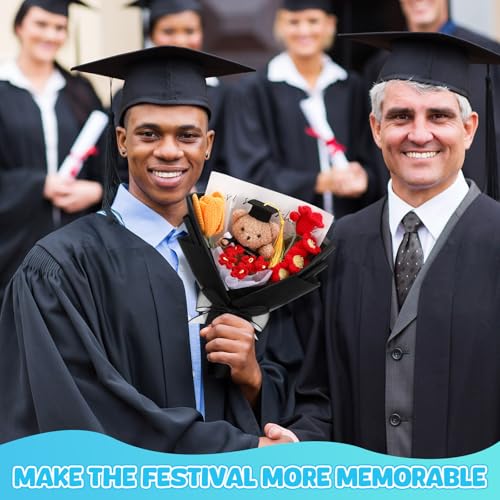 Graduation Crochet Flower Bouquet Set Includes Bear Knitted Tulips Forget-me-nots Lily of the Valley Greeting Card Gift Bag 2026 Black Flower Bouquet Graduation Gift - color: Black, style: Knitted Bear and Tulip