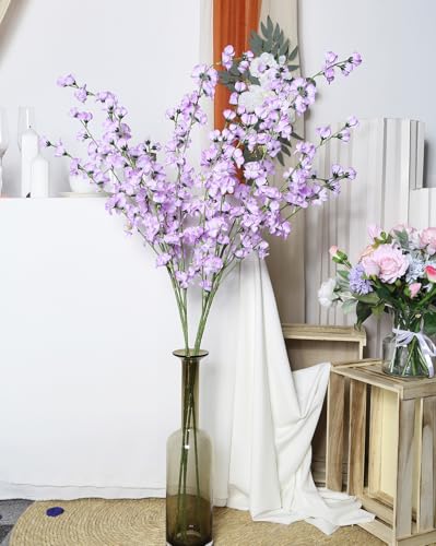43.3’’ Artificial Delphinium Flowers 5pcs Faux Snapdragon Flowers Fake Silk Flowers with Long Stems for Vase Table Centerpiece Home Wedding Party Garden Decoration(Purple) - color: Purple