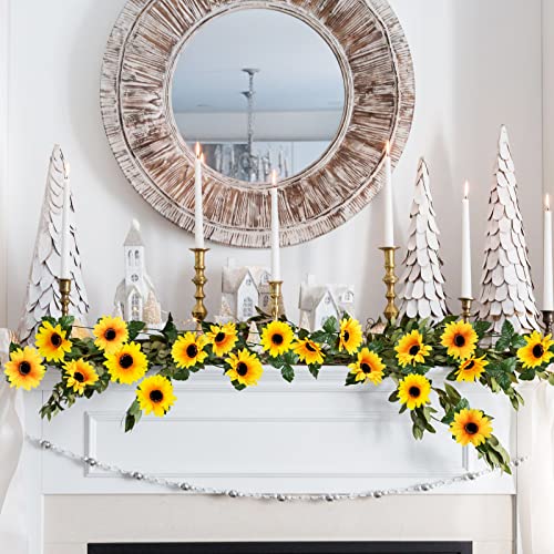 Uieke 10 Pack Artificial Sunflower Garland, 8.2ft/Pcs Silk Sunflowers with Green Leaves, Flowers Vines for Room Home Kitchen Garden Wedding Arch Bridal Baby Shower Party Outdoor Decor - size: Medium