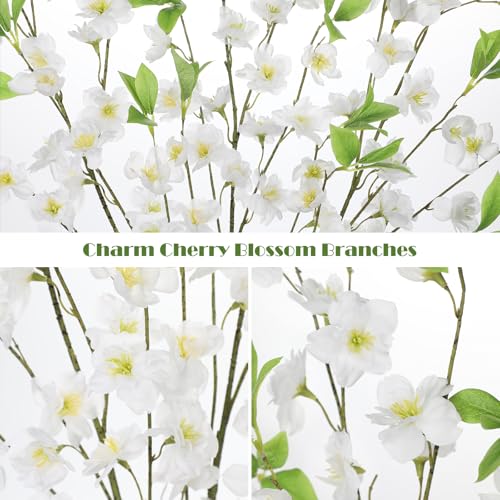 3 Pcs White Cherry Blossom Branches 39.4" Silk Flowers with Stems Long Stem Artificial Flowers for Spring Summer Indoor Decoration Faux Flower for Vase Arrangements Table Centerpiece Wedding Decor - color: White