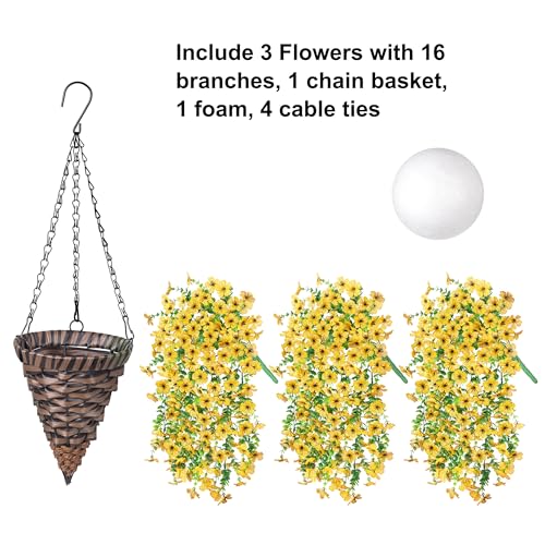 HyeFlora Artificial Hanging Flowers Basket for Outdoor, Fake Flowers Faux Plants Look Real for Yard Gardens Porch Patio Home (Yellow) - color: Yellow