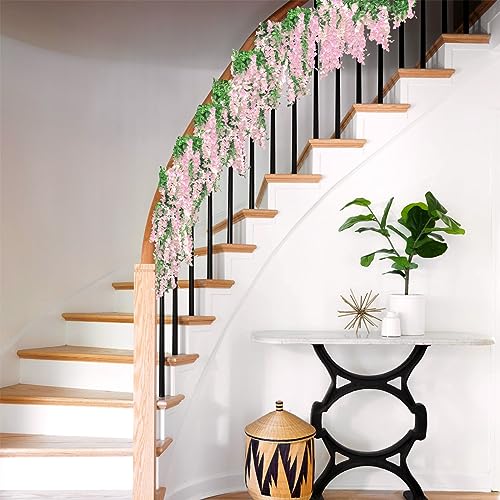 Findosom Wisteria Artificial Flowers Garland, 5Pcs Total 36FT Pink Wisteria Hanging Flowers, Flower Garland Decorations for Home Garden Outdoor Ceremony Wedding Arch Decoration - color: Pink, size: 5 PCS