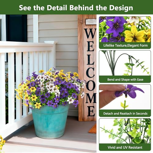 Homsunny Artificial Fake Flowers for Outdoor Spring Decoration, 12 Bundles Faux Plants Silk Daisy UV Resistant Realistic for Outside Porch Patio Balcony Planter Yard Garden Home Decor(Mixed 3) - color: Multicolor Blend 5
