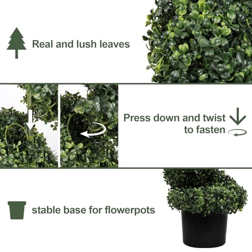 7ft Tall Artificial Spiral Topiary Trees Outdoor Set of 2, Faux Boxwood Plants for Front Porch & Indoor Home Decor, UV-Resistant 7 Foot Large Fake Plants for Patio, Garden, Entryway Decor - color: Dark Green, size: 7ft