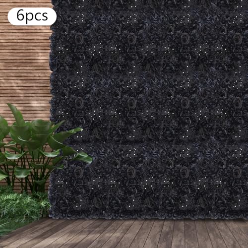 Black Flower Wall Panel,6pcs 23.62" X 15.75" Black Rose Panel Artificial Hydrangeas Flowers Panel Silk Fabric Wall Mat For Halloween Thanksgiving Photography Home Wedding Party Event Wall Decor - color: Black Roses, size: 6 pieces