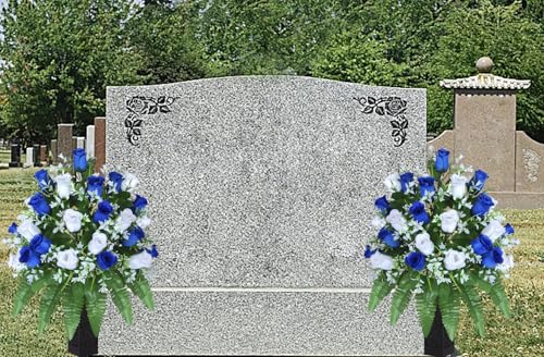 LVXINLI Artificial Cemetery Flowers, Gravesite Decoration Roses, Memorial Bouquets with Cemetery Vase, Vibrant and Long-Lasting Colors (Dark Blue+White, 2 Bundles) - color: Dark Blue+white