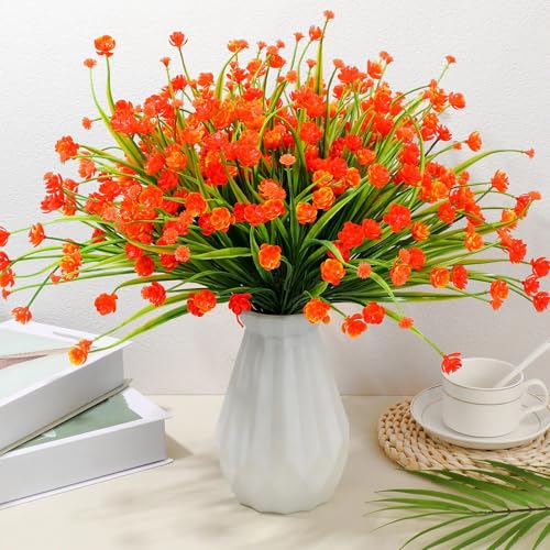 Hoteam 40 Bundles Outdoor Artificial Flowers Plants UV Resistant Outside Fake Flowers Plastic Plants Outdoor Spring Summer Seasons Decoration Shrubs Garden Porch (Orange) - color: Red
