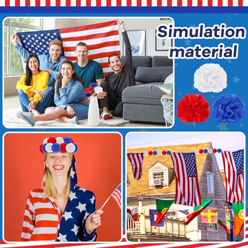 Syhood 50 Pcs 4th of July Marigold Flower Bulk Red White and Blue Flowers Memorial Day Decorations Patriotic Floral with Stems DIY Garland(2.4 Inch, Independence Day Colors) - color: Blue, Red, White