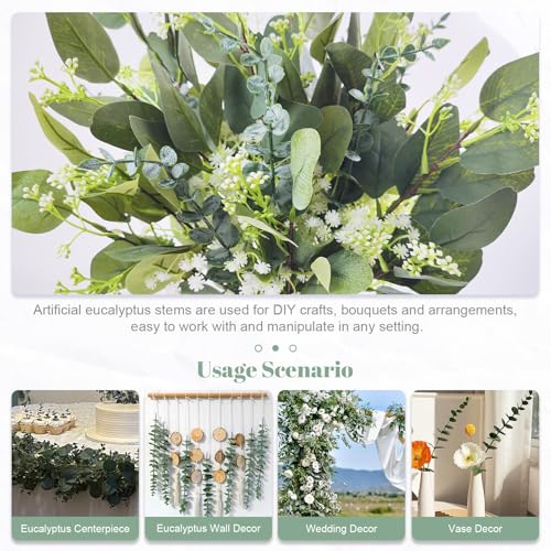100 Pcs Mixed Artificial Eucalyptus Stems Bulk with Baby's Breath Fake Flowers Artificial Greenery for Home Decoration, Crafts, Wedding Arrangement - size: 100 Pcs