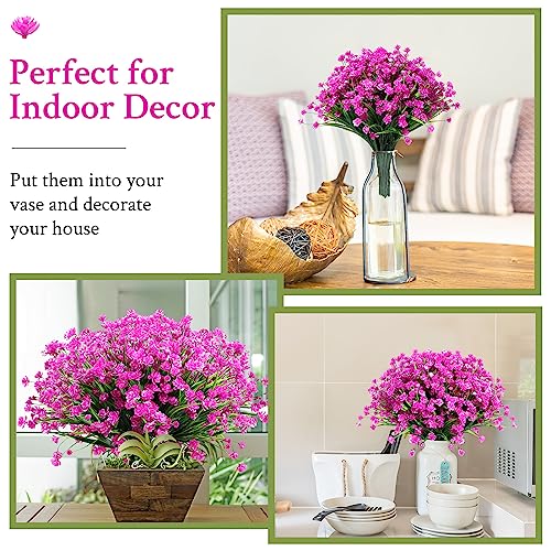 Hoteam 40 Bundles Outdoor Artificial Flowers Plants UV Resistant Outside Fake Flowers Plastic Plants Outdoor Spring Summer Seasons Decoration Shrubs Garden Porch (Purple Red) - color: Purple Red