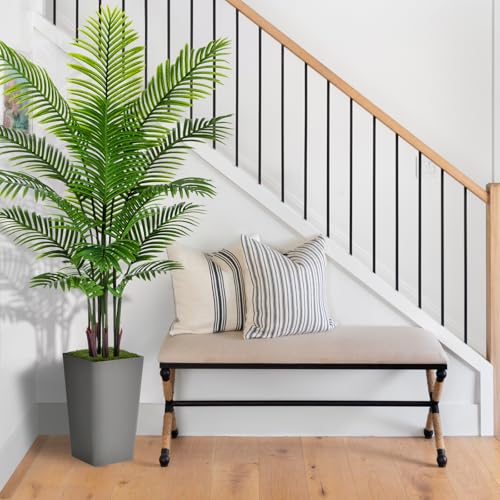 Artificial Palm Tree 6FT - Fake Tree with Gray Tall Planter - Faux Tropical Areca Floor Plant in Pot - Artificial Silk Plant for Home Office Living Room Decor Indoor - color: Gray, size: 6ft
