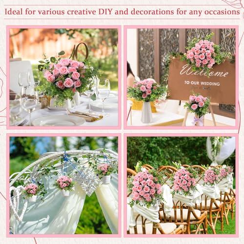 Zeyune 8 Pack 12 Inch Wedding Bouquets for Bride Bridesmaid Red Artificial Rose Bouquet Fake Silk Roses Flowers Bunches Bulk for Home Office Garden Parties(Light Pink) - color: Light Pink