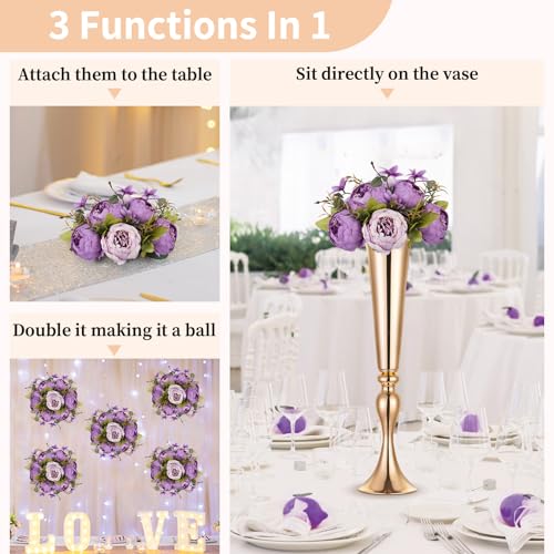 NUPTIO Peony Artificial Flowers for Centerpieces: 2 Pcs 9.4 inch Diam Purple Faux Peony Flowers Fake Flower Balls Arrangement Bouquet Wedding Centerpieces for Tables Wedding Centerpiece Decorations - color: Purple