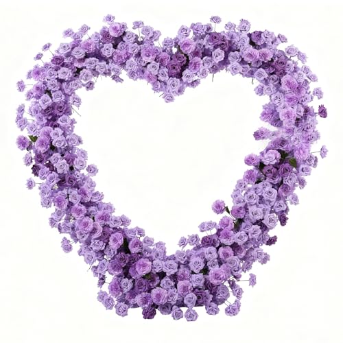 Heart-Shaped Rose Flower Arrangement - Floral Decor for Wedding Arch, Proposal, Party & Event Backdrops, Indoor Outdoor Use（Stand NOT Included） (Self-White) - color: Self-white