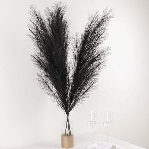Tableclothsfactory 3 Stems | 44" Black Artificial Pampas Grass Plant Sprays, Faux Branches Vase Flower Arrangement - color: Black