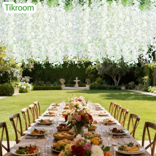 10 Pack Artificial Wisteria Hanging Flowers 3.6 Feet/Piece White Dense Fake Wisteria Vine Ratta Hanging Garland Silk Flowers String for Home Wedding Arch Wall Party Garden Decor - color: White