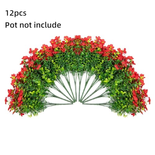 HyeFlora Artificial Flowers for Outdoor Indoor Garden Home Decoration, Faux Flower Daisy with Eucalyptus Leaves Fake Plants Greenery Boxwood Porch Patio, 12 Bundles (Red) - color: Red