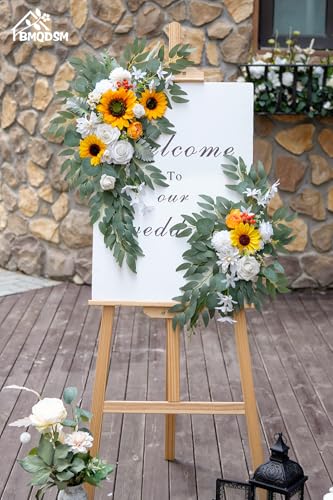 Wedding Arch Faux Flowers Set of 2 Greenery Garland for Wedding Decor Ceremony and Reception Backdrop Decoration (Sunflower) - color: Sunflower