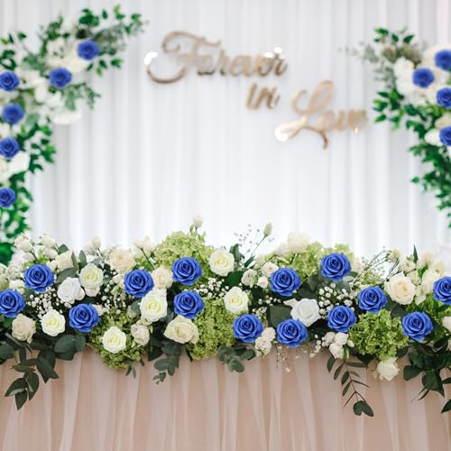 10 Pcs Blue Rose Artificial Flower, Faux Silk Flowers With Long Stems, Fake Roses Bulk Bouquet for Decoration Valentine's Day Centerpieces Proposal Bridal Bouquets Shower Party Home Floral Decor - color: Blue