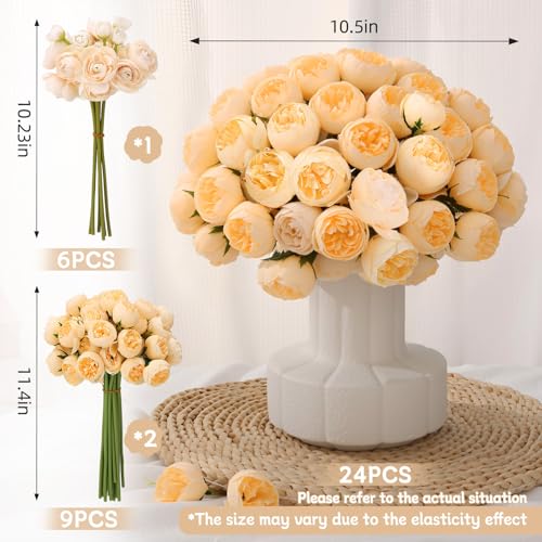 24 PCS Ranunculus Artificial Flowers, Faux Mini Ranunculus Bulk | Realistic Silk Ranunculus Bouquet for DIY Bouquets, Bridal Shower Decorations, Centerpieces, Arrangements, Champagne - color: Champagne