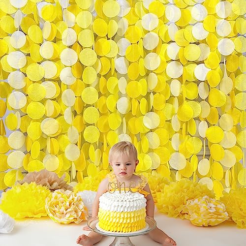 192Ft Yellow Party Decorations Ombre Yellow White Big Polka Dots Backdrop Streamer Gradient Yellow Tissue Paper Circle Dot Hanging Garland for Lemon Bee Sunflower Birthday Baby Shower Party Supplies - color: Ombre Yellow