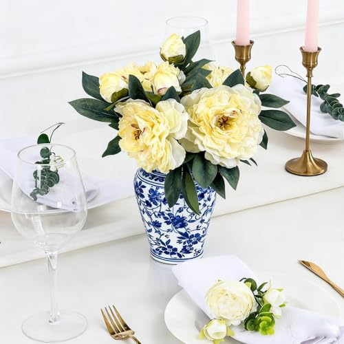 4 PCS Premium White Peonies Artificial Flowers,19.2’’Fake Faux Silk Peonies for Centerpieces Wedding Home Decor (4, Yellow) - color: Yellow