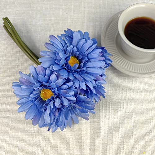 TOPIA Artificial African Daisies Flowers African Daisy Silk Flowers Artificial Gerbera Daisies Pack of 10 (Blue) - color: Blue, size: 10pcs