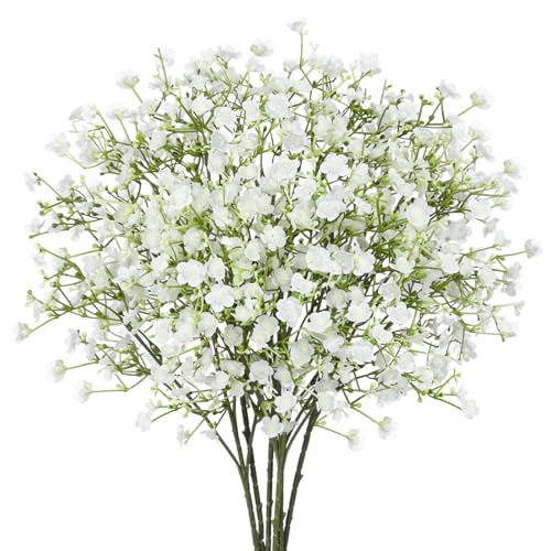 N&T NIETING 12Pcs Babys Breath Artificial Flowers,Real Touch Fake White Flowers Faux Flowers Bouquets for Vase Home Office Wedding Spring Winter Indoor Outdoor Centerpiece Table Decorations - color: White, size: 12PCS