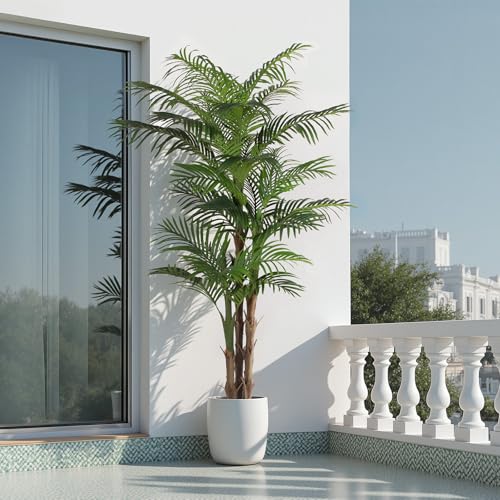 Tall Triple Golden Cane Palm Artificial Tree 7ft, Large Topical Fake Tree with 24 Realistic Leaves Artificial Plants in Pot for Indoor Outdoor Home Office Living Room - style: 7 ft