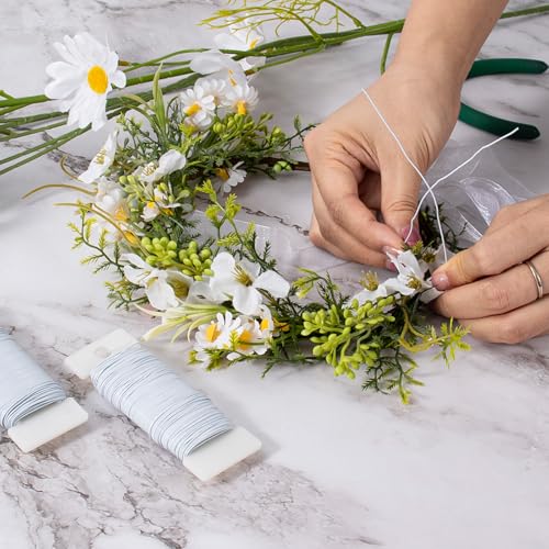 114 Yards 22 Gauge Metal Floral Flexible Paddle Wire for Christmas Wreath Tree, Floral Flower Arrangements(White) - color: White