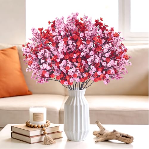 Uieke 6 Pcs Valentine’s Day Artificial Baby’s Breath Flowers, Red Pink Faux Gypsophila Bouquets Real Touch Silk Fake Flowers for Romantic Wedding, Anniversary, Party, Home Table Centerpiece Décor - color: Red and Pink, size: 6PCS