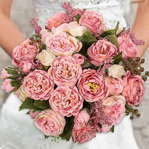 Artificial Peonies Silk Flowers, Pink Faux Peony Bouquet 4 Bundles Florals Arrangements for Farmhouse Home Boho Wedding Table Centerpiece, Fake Plastic Flowers Bulk for Vase Decoration (Blush Pink) - color: Blush Pink, size: 4PCS