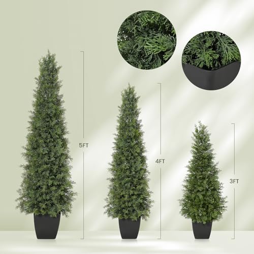 GarveeHome Artificial Cedar Topiary Tree for Christmas Outdoor, 36 in Tall Faux Cedar Trees, Potted Fake Cypress Plant, Artificial Plants Indoor Outdoor for Front Porch Decor, Set of 2 - size: 3ft