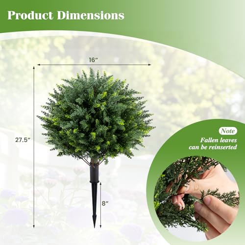 Goplus 27.5" Artificial Cypress Topiary Trees Set of 2, Faux Topiary Bushes Shrubs with Ground Spikes, Indoor Outdoor Sun-Resistant Fake Evergreen Shrub Plants for Front Porch, Patio, Home Decoration - color: Cypress