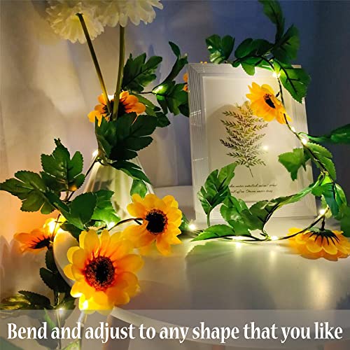 Fielegen 20 LED Artificial Sunflower String Lights, 7.2 ft Sunflower Garland with Lights Battery Operated Flower Fairy String Lights for Bedroom Wedding Birthday Party Home Garden Decor - color: Sunflower