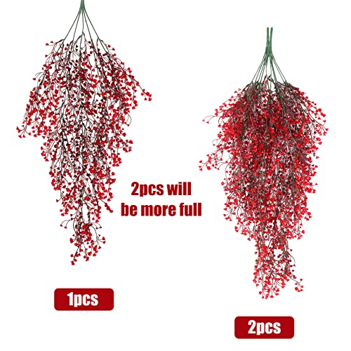RECUTMS 4 Pcs Faux Hanging Vines Ferns Artificial Hanging Plants Fake Ivy Wall Plants Decoration for Summer Indoor Outdoor Patio Garden Wedding Graduation Balcony Christmas Party Home(Red) - color: Red-hanging