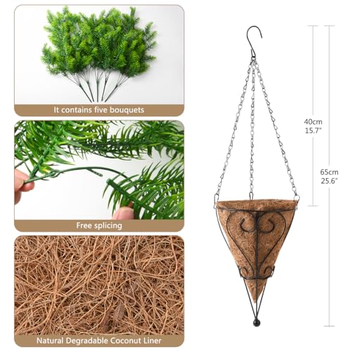 ZFProcess Artificial Faux Hanging Plants Basket for Spring Summer Outdoor Decoration, Fake Pine Needles UV Resistant Look Real for Outside Porch Home Patio Balcony Yard(Pine Needles) - color: A Green