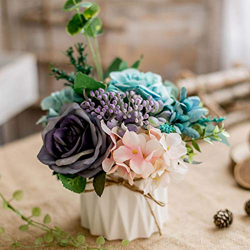 TKAS Artificial Flowers Fake Flowers Silk Rose Bouquets Decoration with Ceramics Vase for Table Home Office Wedding (Mix Color-2) - color: Mix Color-2