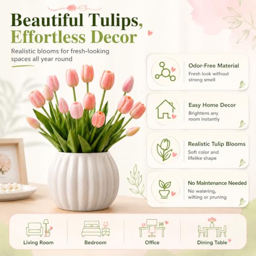 15 Pcs White-Red-Light Purple Artificial Tulips Fake Flowers, Premium Latex Lifelike Texture, UV Resistant Waterproof Faux Tulip Bouquets with Snap-on Petals for Outdoor, Home, Wedding Decor - color: White-red-light Purple
