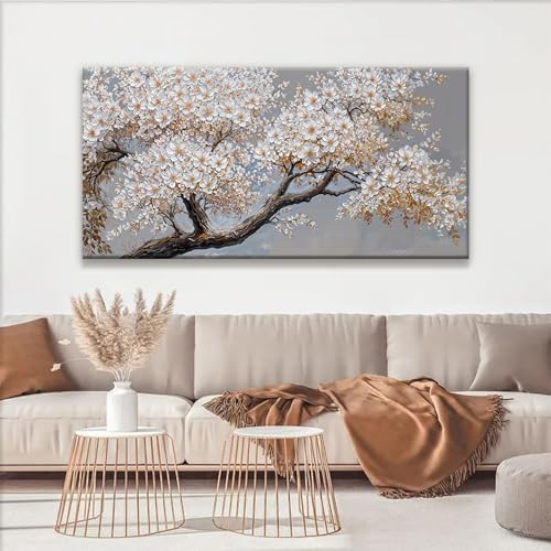 Canvas Wall Art Decor White Flowers On Tree Artwork Wall Decor Living Room Canvas Prints Modern Wall Art For Office Kitchen Canvas Prints Decor 24x48 Inch - color: White Brown, size: 48"L x 24"W