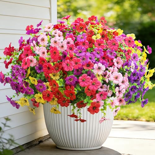 Artificial Flowers for Outdoors, Fake Faux Plants Outside Realistic Spring Summer Decor, UV Resistant Silk Flowers for Home Porch Garden (12, Mix 6color) - color: Mix 6color